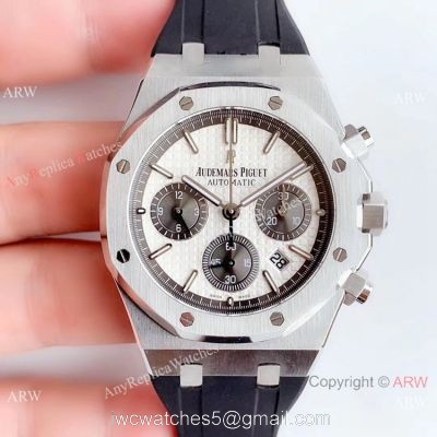 BF Replica Audemars Piguet Royal Oak Chronograph Watch White Face Rubber Strap