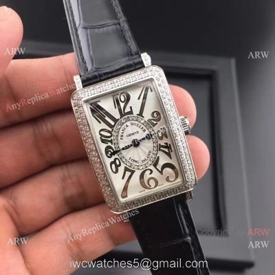 Replica Franck Muller Long Island SS Black Leather Diamond Ladies Watch