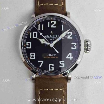 Swiss Knockoff Zenith Pilot Watch Brown Leather