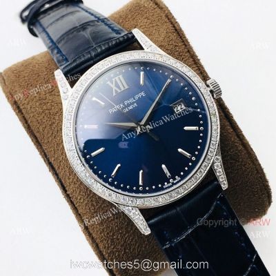 Swiss Copy Patek Philippe Calatrava PFF V2 Version Watch Blue Dial Diamond Bezel