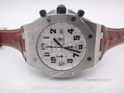 Cheap Audemars Piguet Replica Watches  Royal Oak SS White Chronograph Brown Leather Band