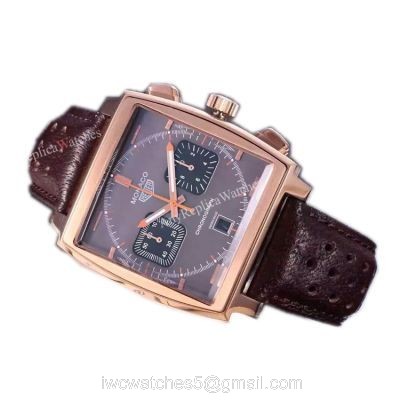 Tag Heuer Monaco Quartz Calibre 12 Replica Wristwatch Rose Gold Brown Leather Strap