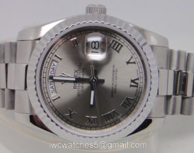 Rolex Day-Date Polished Stainless Steel Silver Dial Mens Replica Watches