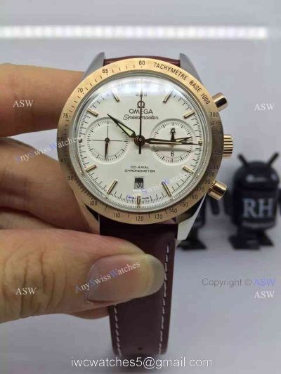 Copy Swiss Omega Speedmaster Chronograph Watch Rose Gold Leather Strap