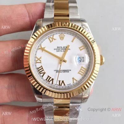 Replica Rolex Datejust II Watch 2-Tone White Roman Face 41mm