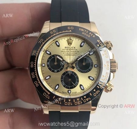 Copy Daytona Gold Case Black Rubber watch / AR Factory rolex watch