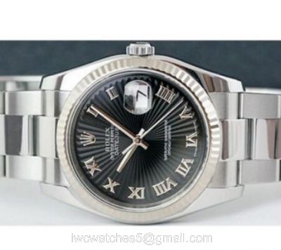 Replica Rolex Datejust Men Watch SS Black Sunburst Dial