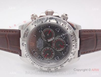 Copy Rolex Daytona Leather Strap SS Gray Face w/ Arabic Watch