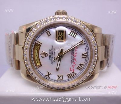 Rolex Presidential Diamond Bezel Replica Watch Day-Date MOP Dial