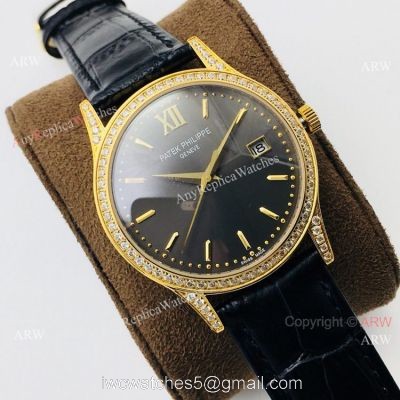 Swiss Replica Patek Philippe Calatrava V2 version Yellow Gold Diamond Watch