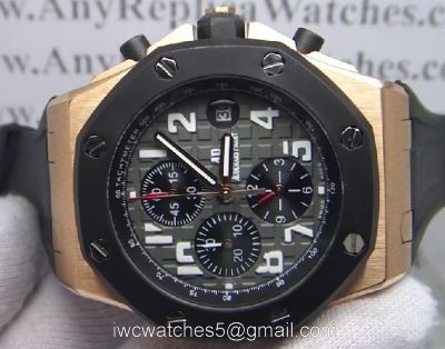 Audemars Piguet Replica Royal Oak Replica Watch  Rose Gold &038; Black Rubber Straps