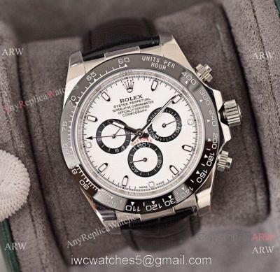 Best Quality Copy Rolex Daytona Watch White Dial Black Leather Strap