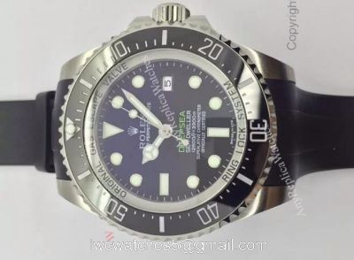 NEW UPGRADED Rolex Deepsea 44mm Replica Watch SS D-Blue Rubber Strap