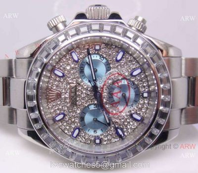 New Style Replica Rolex Daytona SS Diamond Dial  Watch- Ice blue Sub-Dial