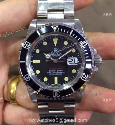 New Single Red Rolex Vintage Submariner Replica Watch Black Dial Thick Plexiglass Crystal