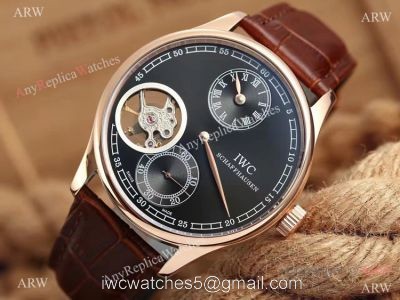 High Quality IWC Tourbillon Portuguese Watch Rose Gold Black Dial