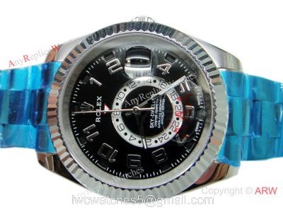 Knockoff Rolex Sky Dweller Watch SS Black 42mm  Working 2nd Time zone