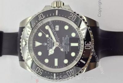 NEW UPGRADED Rolex Deepsea 44mm Replica Watch Black Dial Black Rubber Strap
