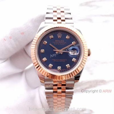 (EW) ETA3255 Rolex Everose Replica Watch Datejust II 41mm Blue Diamond