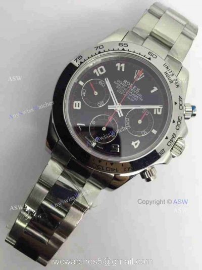 Copy Swiss Rolex Daytona Valjoux 7750 Watch SS Black Arabic
