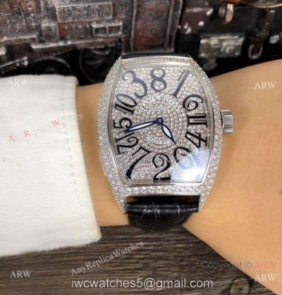 New Copy Franck Muller Geneve Crazy Hour Silver Iced Out Diamond Watch
