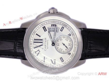 Cartier Calibre Divers Watch: SS White Dial Black Leather Replica Watch