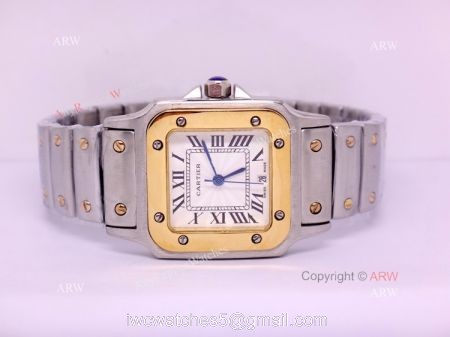 Replica 2-Tone Cartier Santos Mens Quartz Watch 29.5mm
