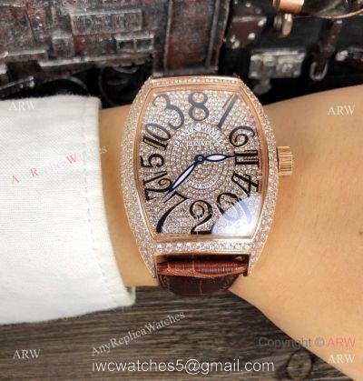 New Copy Franck Muller Crazy Hour Rose Gold Iced Out Watch
