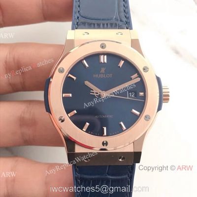 Swiss Grade Copy Hublot Rose Gold Blue Watch Classic Fusion 42mm New Model