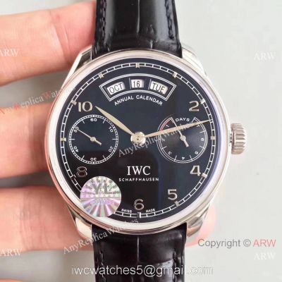 Super Clone IWC Portuguese Black Face Annual Calendar 7 Days Watch IW503501