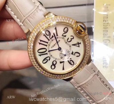 Cartier Ballon Bleu Gold Case Diamond Bezel  Womens Fake Cartier Watch