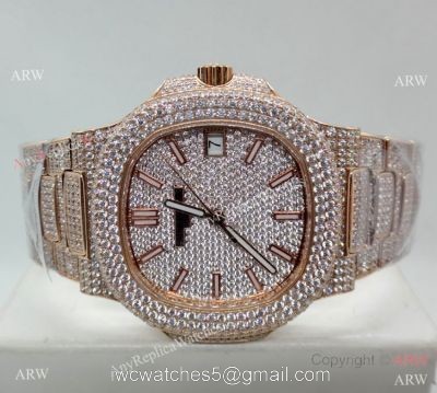 Highest Quality Patek Philippe 5719 Nautilus Jumbo Watch Rose Gold Full Diamond