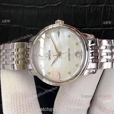 Replica Omega Women Watches Stainless Steel White Mother of Pearl Dial