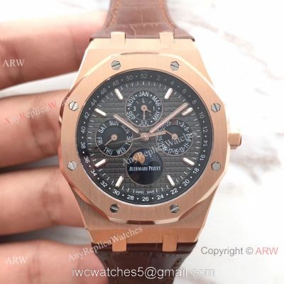 Audemars Piguet Royal Oak Perpetual Calendar Replica Watch  Rose Gold Brown Leather Strap