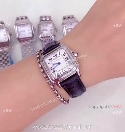Cartier Panthere De Cartier Watch SS Black Leather Strap