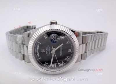 Buy AAA Quality Copy Rolex Day Date Black Roman Watch Men Size 36mm