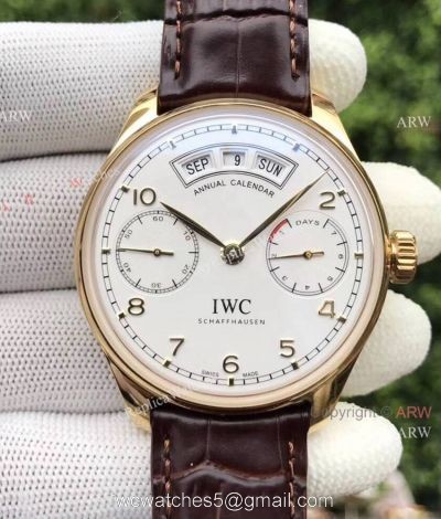 Fake IWC Portugieser Annual Calendar 7 days 44.2mm Watch Gold Case White Dial