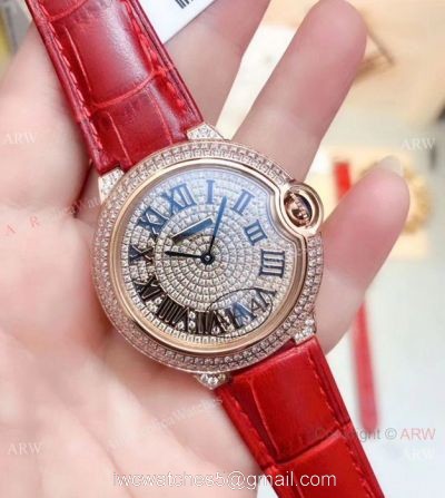 2019 Replica Cartier Ballon Bleu Rose Gold Ice Out Watches 36mm