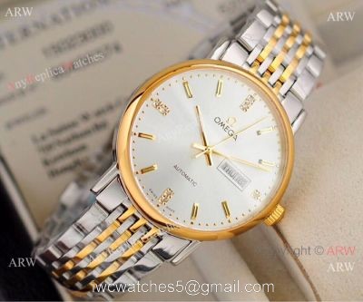 Fake Omega day date Automatic Watch 2-Tone Silver Dial
