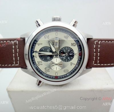 Copy Iwc Pilot Spitfire Chronograph White Dial Brown Leather Strap