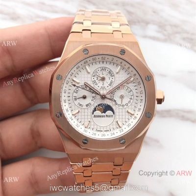 Swiss Quality Audemars Piguet Royal Oak Perpetual Calendar Replica Watch  Rose Gold White Face