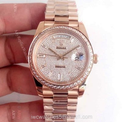 Swiss Replica Rolex Day Date II Ice Out Watch Rose Gold 41mm