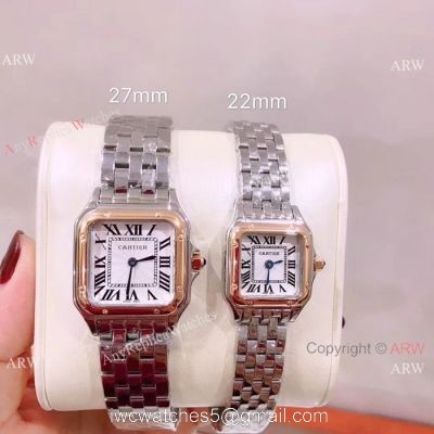 Panthere De Cartier Quartz Watches SS Rose Gold Bezel