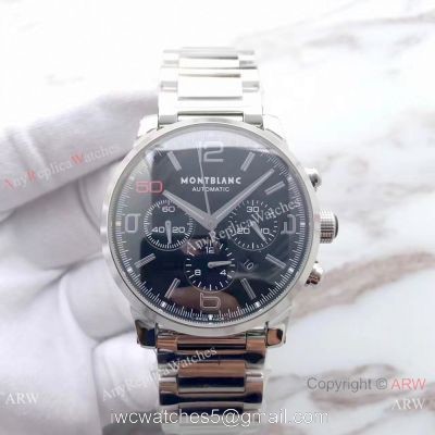 Swiss Mont blanc Knock off Timewalker Stainless Steel Black Watch  Red 50 on Dial