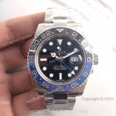 NEW UPGRADED V7 Swiss 3186 Fake Rolex Batman GMT-Master II Ss Watch