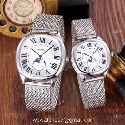 Copy Cartier Drive De Stainless Steel White Moon phase Dial Watches