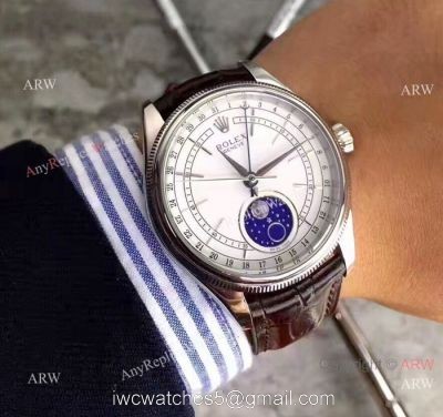 Baselworld Rolex Cellini Moonphase Replica Watch  Stainless Steel Brown Leather Strap Watch