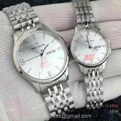 Patek Philippe Calatrava Lovers Watch  Stainless Steel Silver Dial