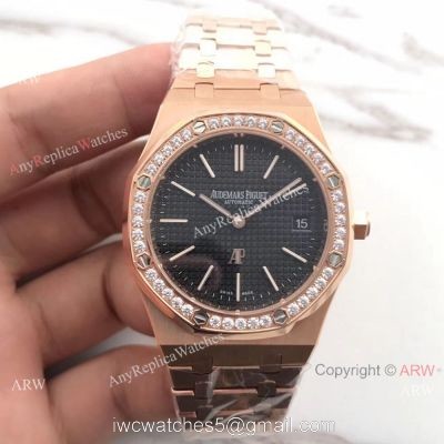 JH Copy Audemars Piguet Royal Oak Automatic Extra Thin Watch Rose Gold Diamond Bezel
