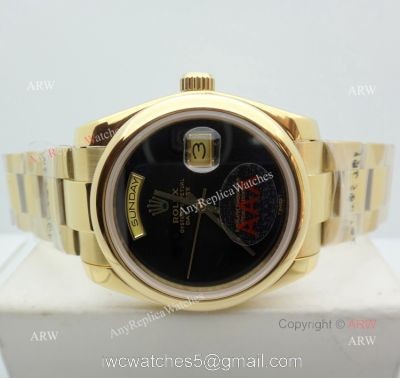 Replica Rolex Yellow Gold Black Onyx Dial Day Date Watch